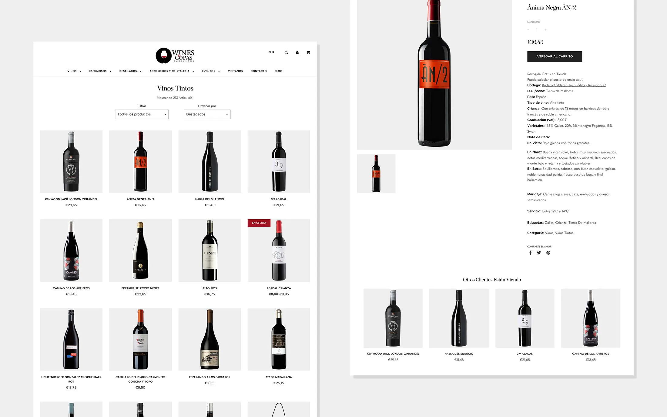 Wines and Copas Barcelona Shopify Development