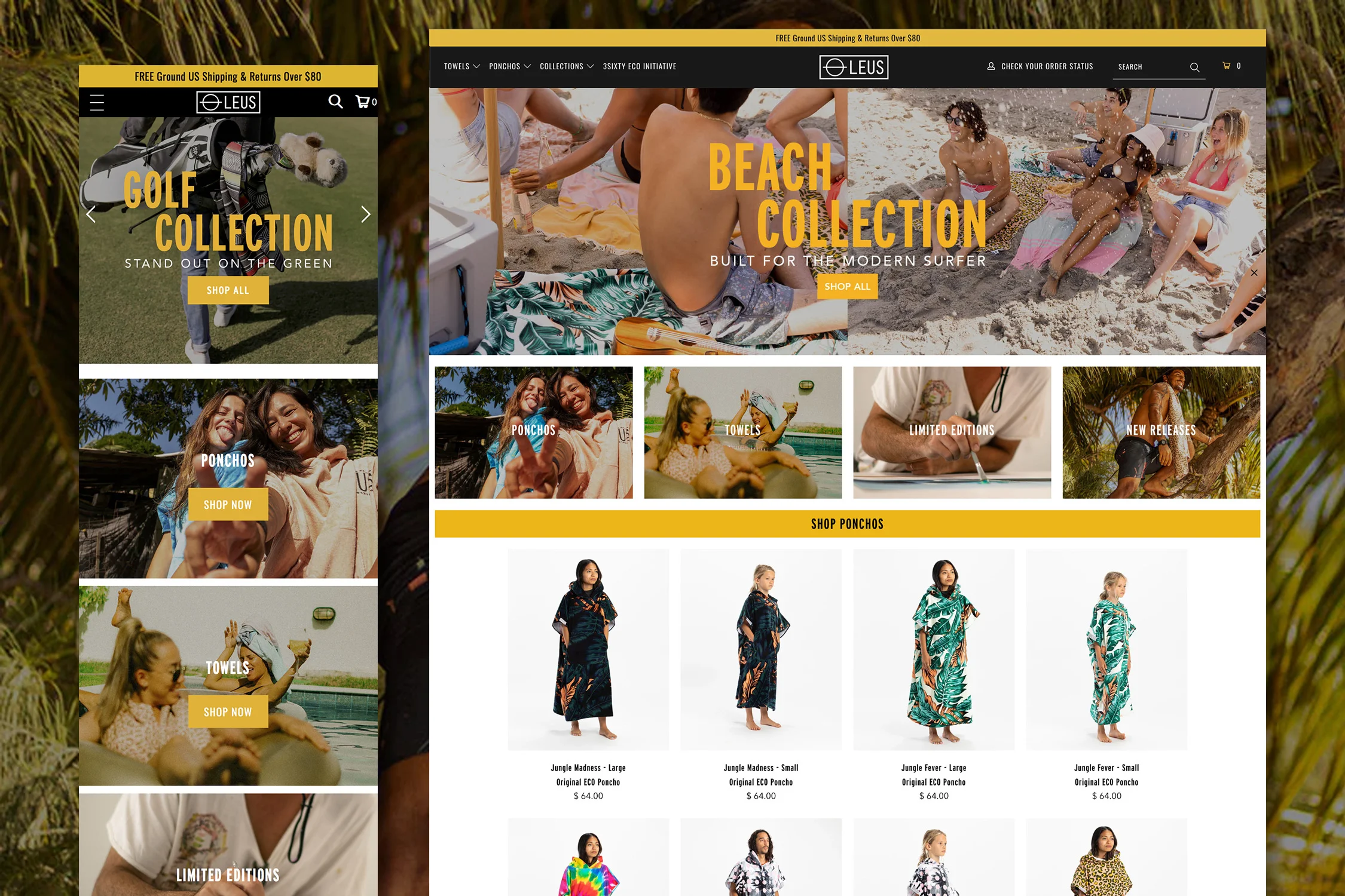 LEUS Towels desktop and mobile home page