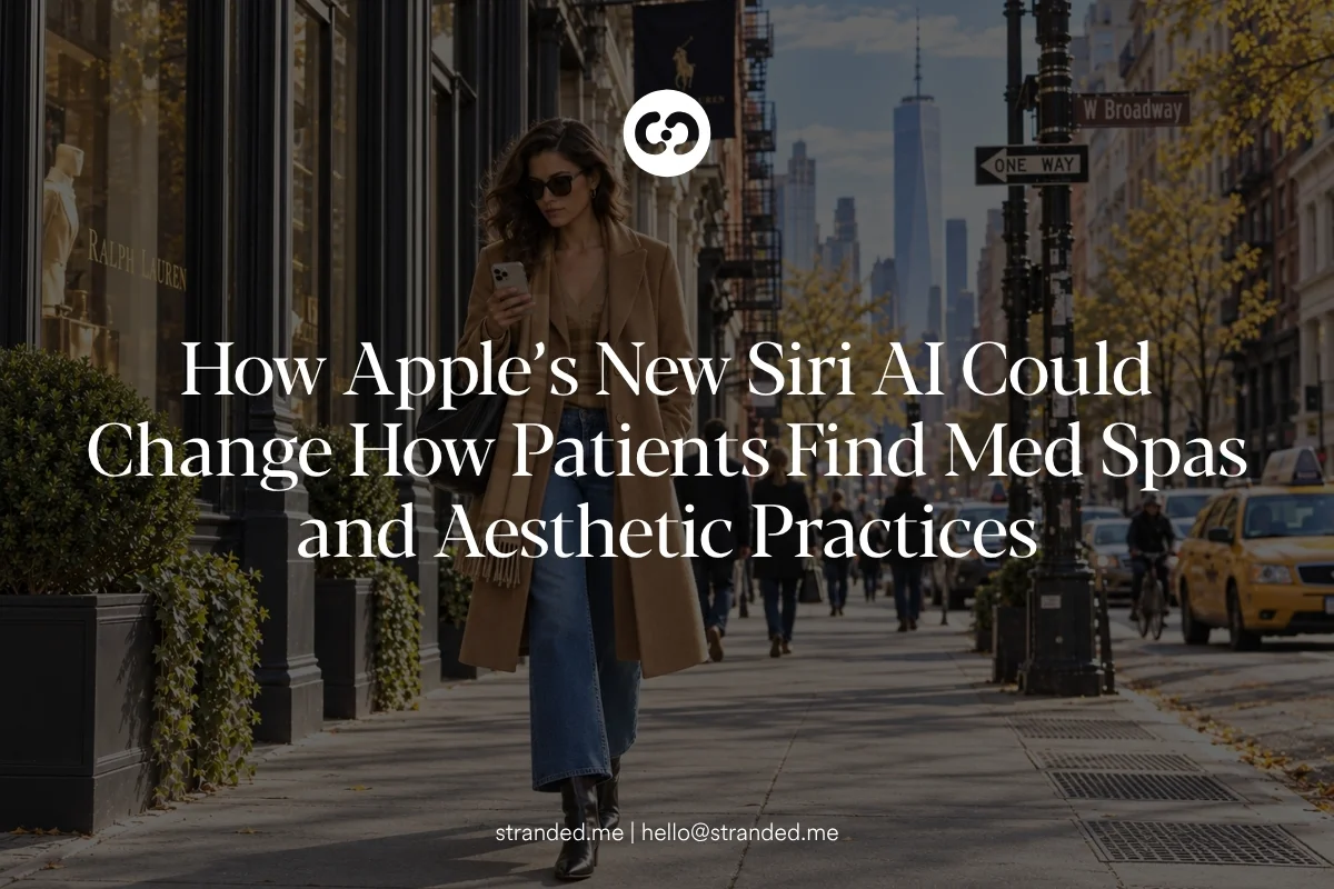 Patient using Siri AI on an iPhone to research med spa treatments and aesthetic practices
