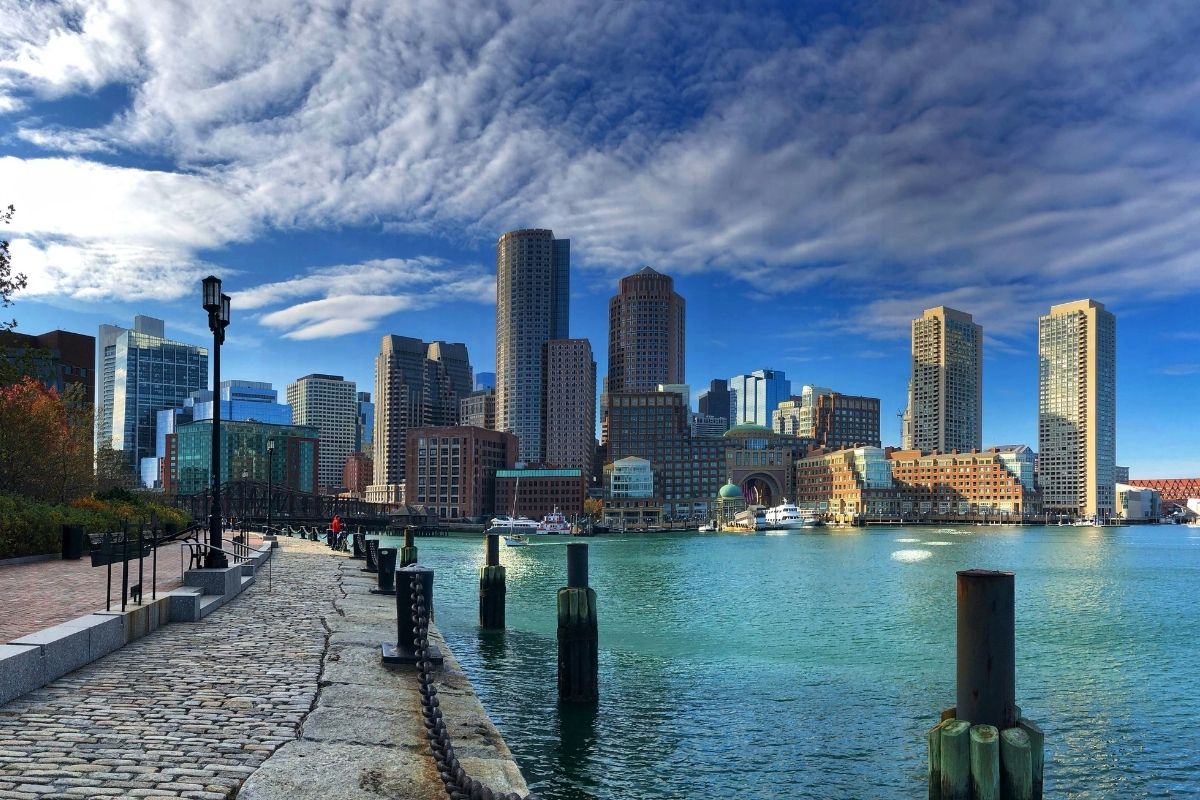 Boston waterfront skyline on a clear day for plastic surgery marketing