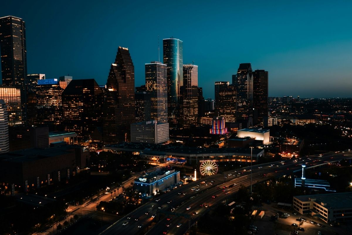 Houston skyline at dusk for plastic surgery marketing
