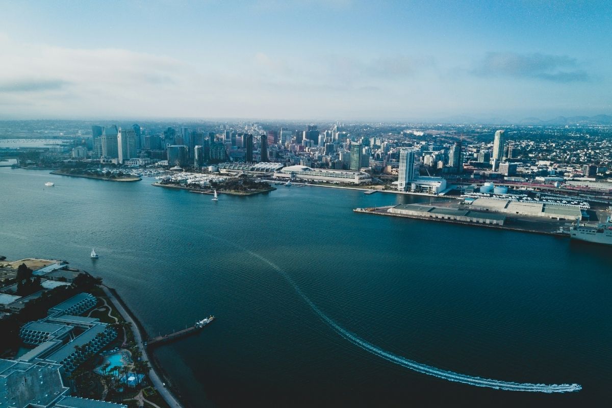 San Diego skyline and harbor from above for plastic surgery marketing