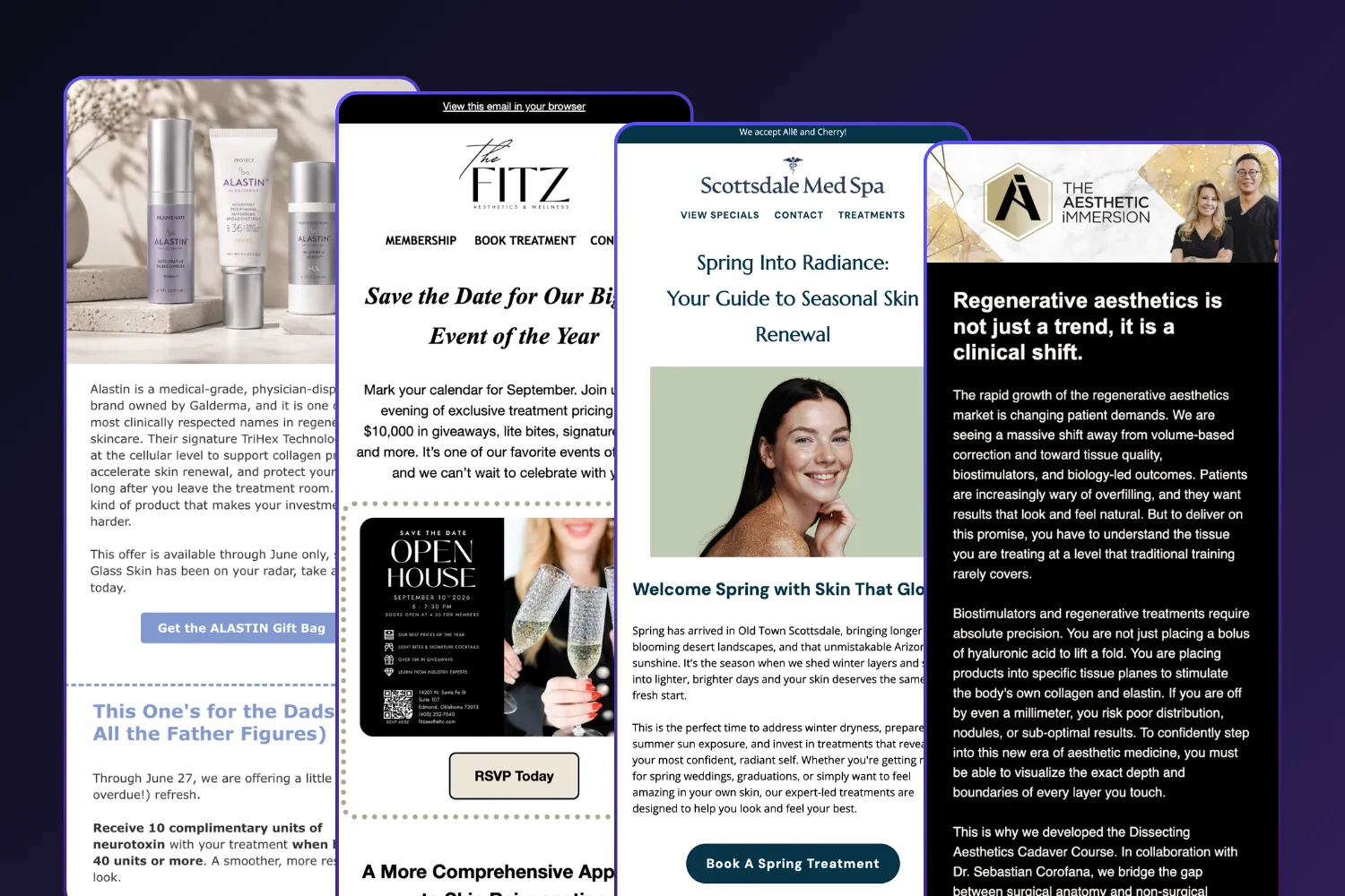 Plastic surgery email marketing campaigns featuring promotional, educational, and patient-focused content