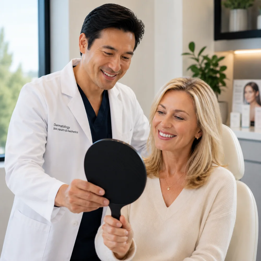 Plastic surgeon consulting with a patient before treatment